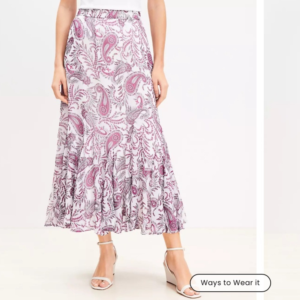 Loft Paisley Godet Midi Skirt